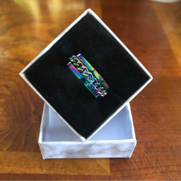 Men’s rainbow titanium steel chain band ring NWT 9 - Picture 4 of 11
